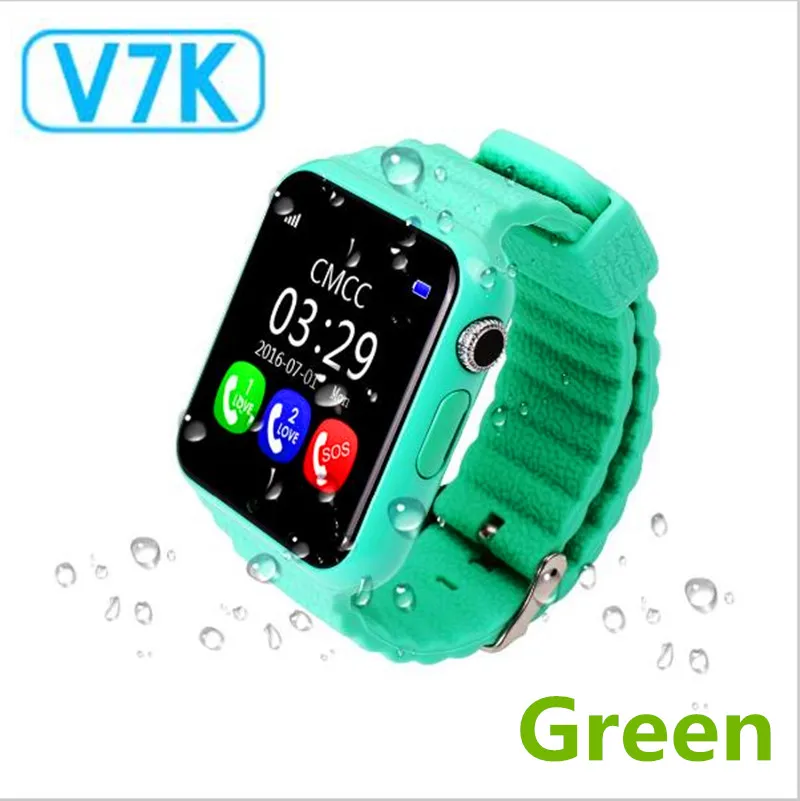 Зеленый Gps Смарт часы V7K с Bluetooth камерой SIM TF карты детские часы SOS вызова расположение устройства трекер для детей мальчик девочка безопасный PK Q50 - Цвет: Зеленый