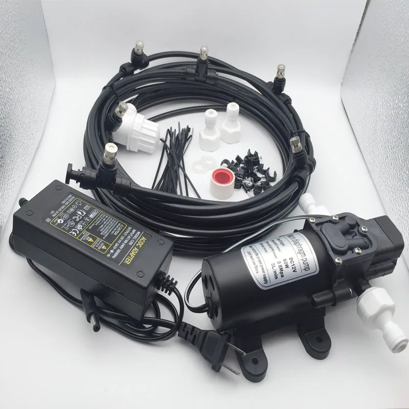 

E015 (Water from Tank) 6 Mist Nozzles Pump Mist Cooling System for Aeroponice and Outdoor Cooling Fine Mist