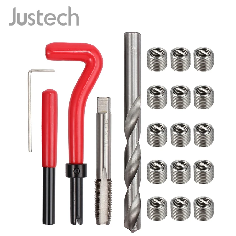 

Justech 15 Piece Thread Repair Tool Kit M12 x 1.75 x 16.3mm For Steel Cast Iron Aluminium 10 Wire Thread Garage Tools