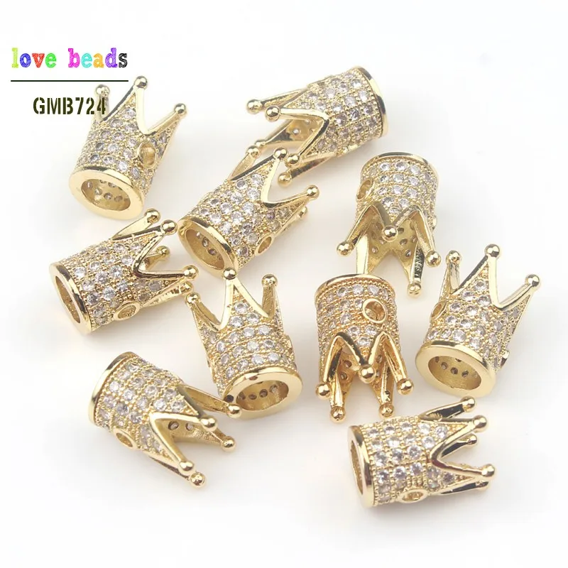 white gold Высокое качество, металлические Латунные Микро хрустальные чешские короны, бусины для изготовления браслетов DIY, 3 шт./лот - Цвет: white gold