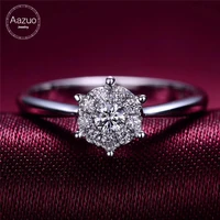 aazuo 18k white gold real diamond luxury group micro paved flower ring for woman charm jewelry gift tiny thin customization