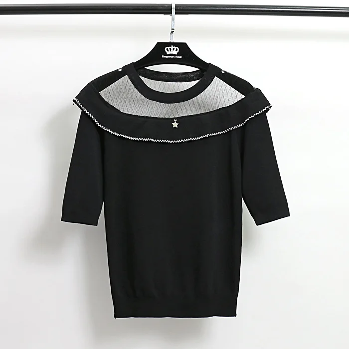 Baharcelin High Quality Women Girl Summer short Sleeve Pullover Knitted sweater Cute Sweet Ruffles Knitwear Outwear Top | Женская одежда