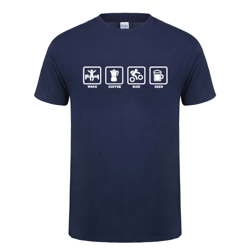 Wake Coffee Ride Beer Bicycle T-Shirt Funny Birthday Gift For Men Dad Father Husband Summer Short Sleeve O Neck Cotton T Shirt | Мужская