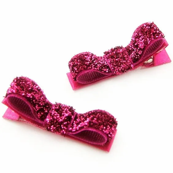 

100pcs Free Shipping Glitter Metallic Ribbon Bow Hair barrette Glitter Tuxedo Ribbon bows with 4.cm single prong clip