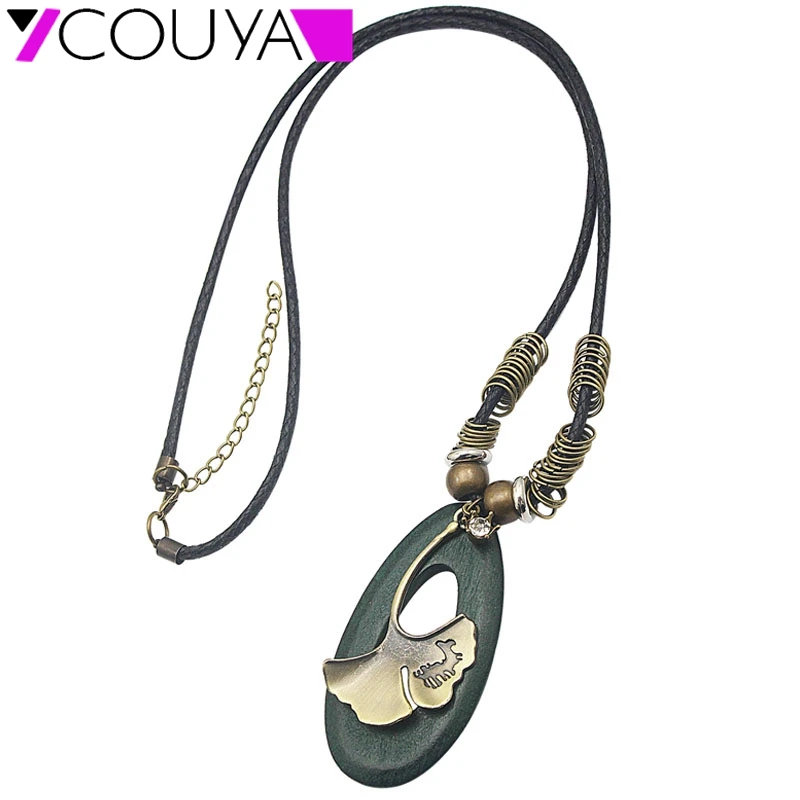 2017 элегантная винтажная Зеленая Деревянная подвеска на осень и зиму ожерелье с