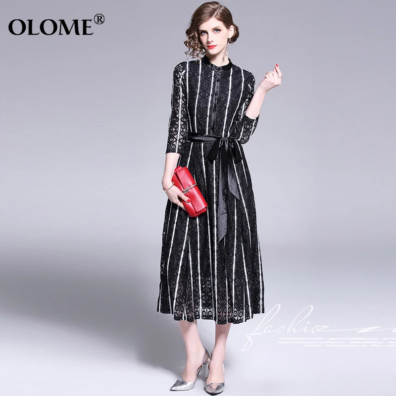 Женское платье Весна 2019 Новый стенд воротник укороченные платья рукава черный