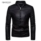 Мужские кожаные куртки, осенняя Новинка, мужская куртка из искусственной кожи в Корейском стиле с тонким воротником