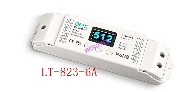 LTECH 3-way постоянного напряжения DMX декодер LT-853-6A/LT-851-6A/LT-851-5A/LT-823-6A контроллер DMX-PWM 6A *