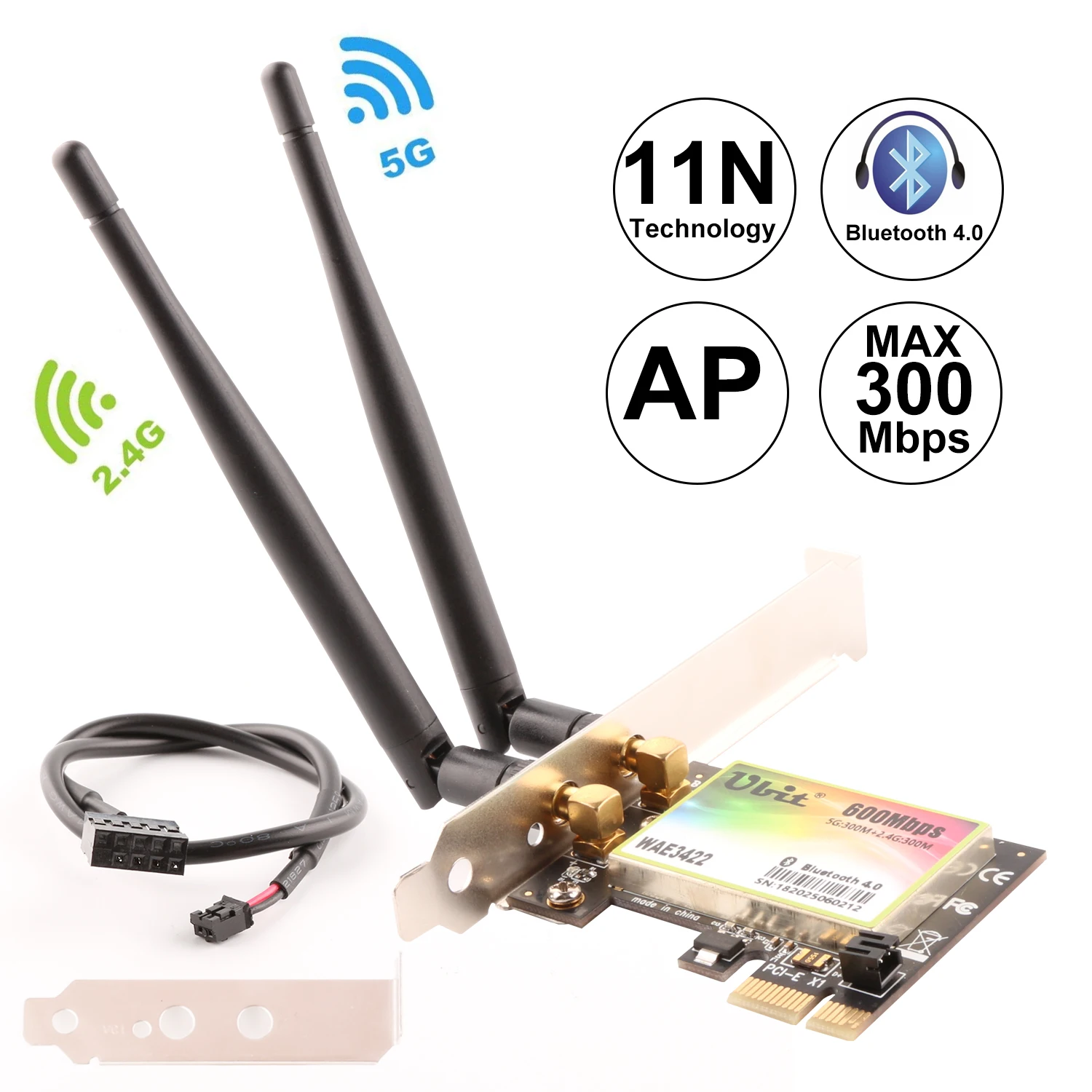 Ubit Wi Fi карта 300 Мбит/с двухдиапазонный PCIe Express Bluetooth адаптер Сетевая WLAN с 4 0 для