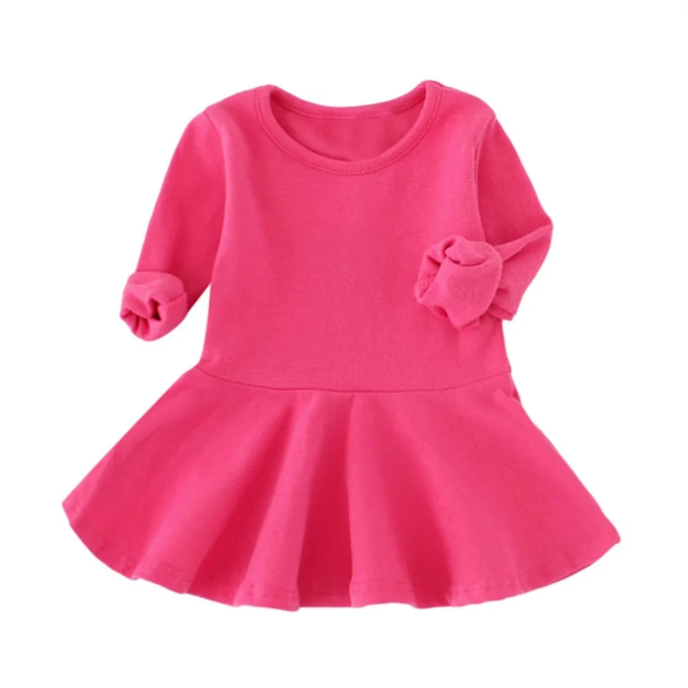 7 Color New 2018 Autumn Kids Solid Cotton Dress Girls Long Sleeve Dresses Girl Baby Vestidos Infant Clothing Children'S Clothes | Детская