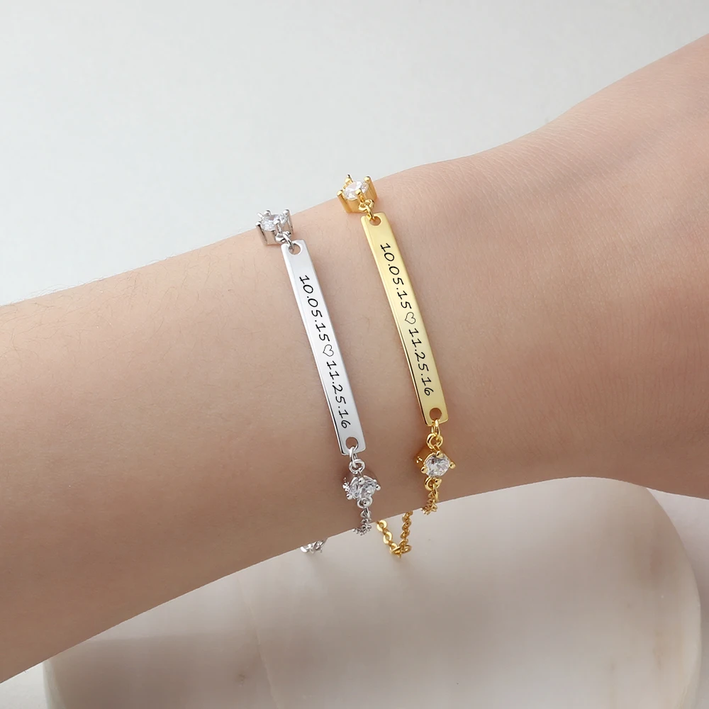 Персональный подарок ID braceles с кубического циркония настроить выгравировать имя