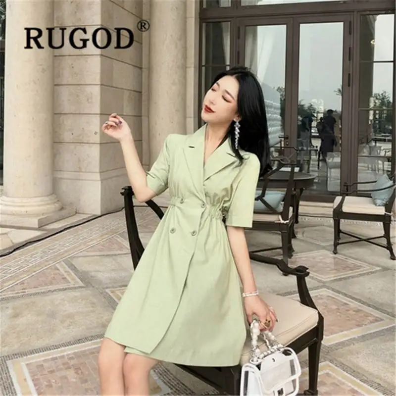 RUGOD 2019 Новое поступление приталенный двубортный платье женское элегантное с