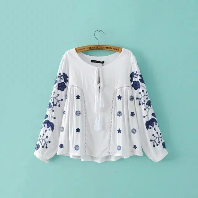 Ladies' Embroidered Peasant Tunic Top Relaxed Fit Blouse Boho Hippie Mexican Loose |