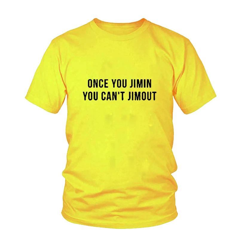 Лидер продаж 2018 забавная женская футболка в Корейском стиле Once You Jimin Can't Jimout