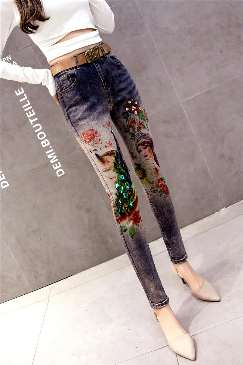 Джинсы для женщин узкие эластичные джинсы большого размера женские раскрашенные