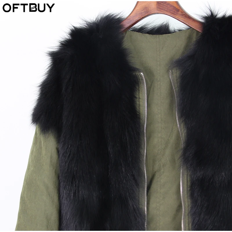 Oftbuy 2017 обе стороны для носки Новые натуральной лисы пальто с мехом зимняя куртка