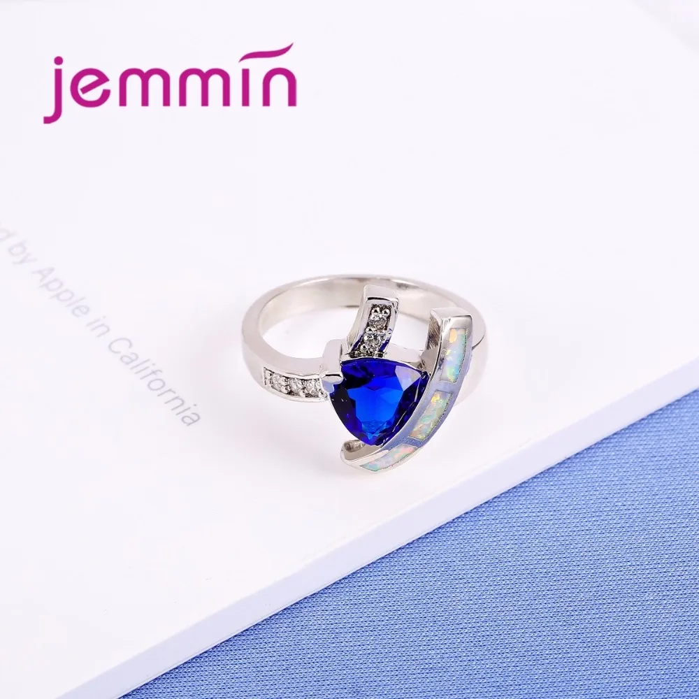 Jammin S925 кольцо стерлинговоe серебряное со стрелкой через дизайн Halo Blue Crystal и белое
