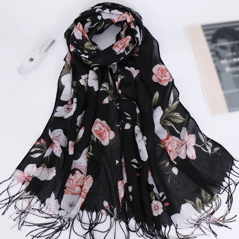 

bandana rayon soft shawls capes with tassels floral printed long scarf beach muslim girls headscarfs hijabs turban shawl