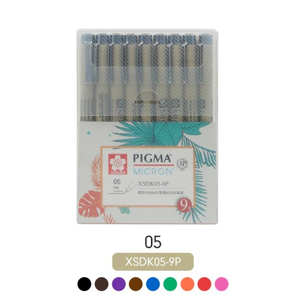 Sakura Pigma Micron тонкая грань ручка комплект для детей 3, 4, 9 разных Цвета профессиональный художественный маркер для манги Comic Pro Кисть для подводки ручка Набор для рисования - Цвет: XSDK05-9P