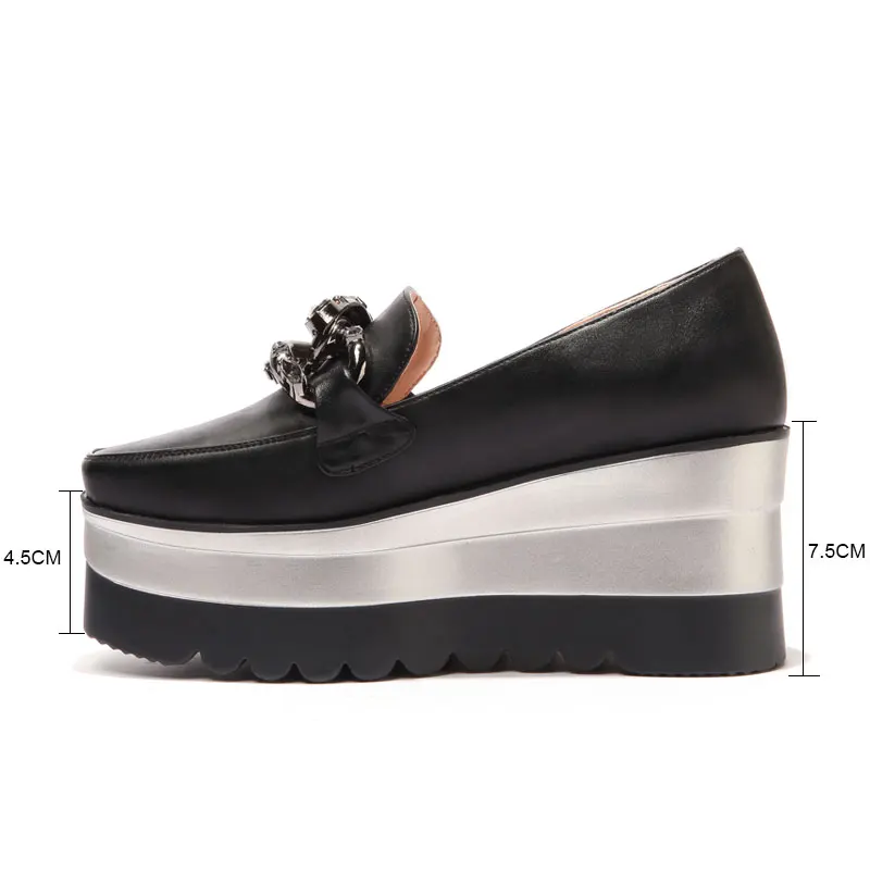 Daitifen Spring Autumn black Shoes Women pumps Square Toe Thick Platform Wedge Leather high heels chaussure femme | Обувь