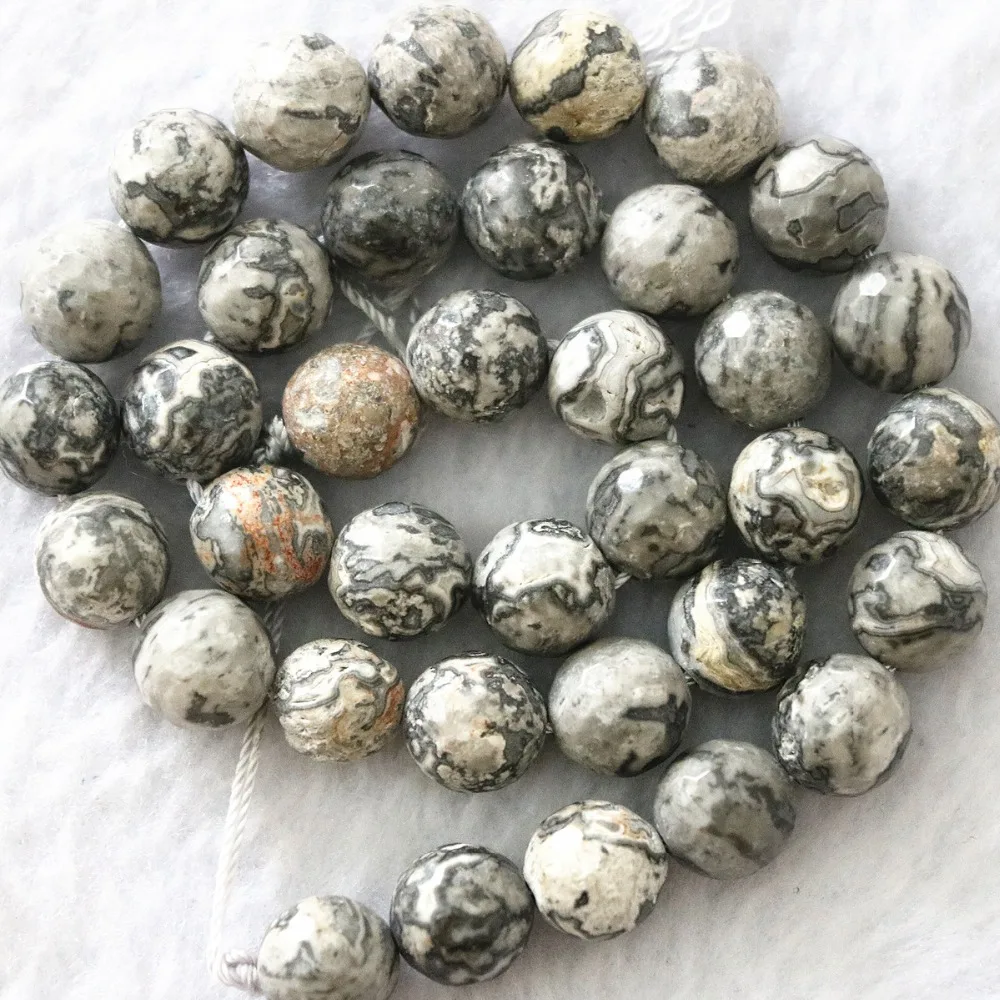 

Fashion white leopardskin stone 10mm new stone faceted round loose beads diy high quality jewelry making 15"B1094