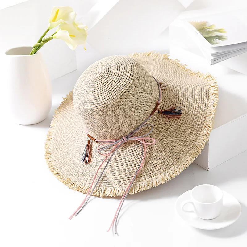 

Модная соломенная шляпа с большими полями для женщин, летняя пляжная шляпа, однотонная Солнцезащитная женская шляпа