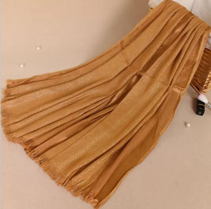 dark ginger yellow Популярные мусульманские хиджаб обертывание тюрбан женские мягкие хлопковые блестящие золотистый люрекс блестящие шали Хиджаб длинные шарфы/шарф 10 цветов 170*70 см - Цвет: dark ginger yellow