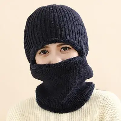 Мужские шапки Skullies, ветрозащитный для езды, маска, защита для ушей, Балаклава, зимние шапки для женщин, Толстая теплая вязаная шапка для женщин и мужчин - Цвет: Navy