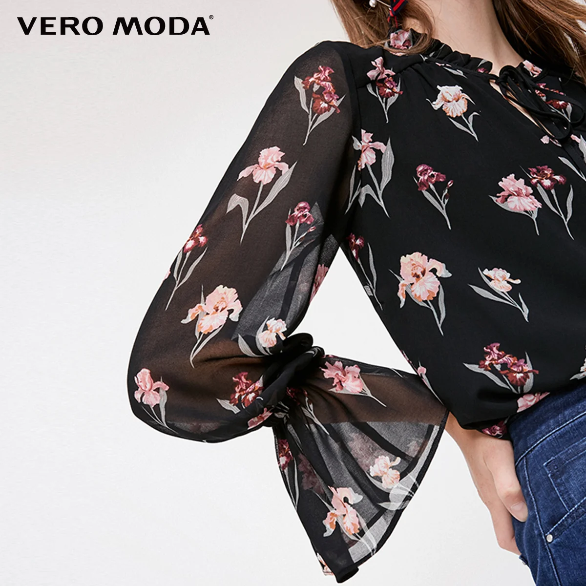 Vero Moda новые женские цветочные узоры расклешенные рукава Шифоновая Блузка Топы | 318351502