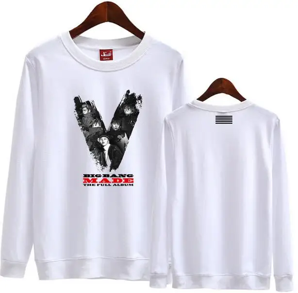 Kpop bigbang made the full album printing o neck thin sweatshirt for vips supportive pullover hoodies white | Женская одежда