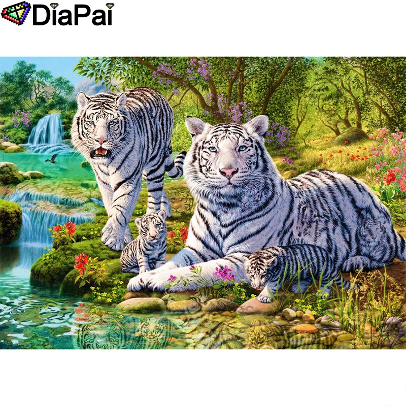 

DIAPAI Diamond Painting 5D DIY 100% Full Square/Round Drill "Tiger waterfall" Diamond Embroidery Cross Stitch 3D Decor A24727