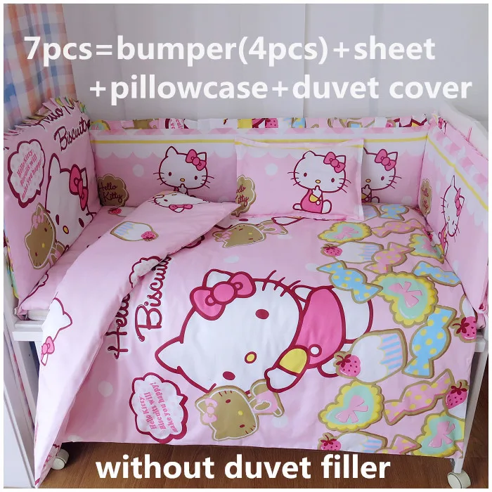 

6/7PCS Cartoon baby crib bedding set cotton Fabric with comforter toddler bed Bumper sets Baby Bed Safety Fence,120*60/120*70cm