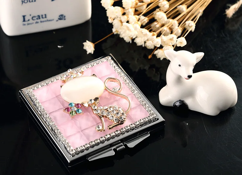 wedding party bridesmaid girl friend promotional gift bling crystal rhinestone sexy fox mini beauty makeup compact pocket mirror | Дом и сад