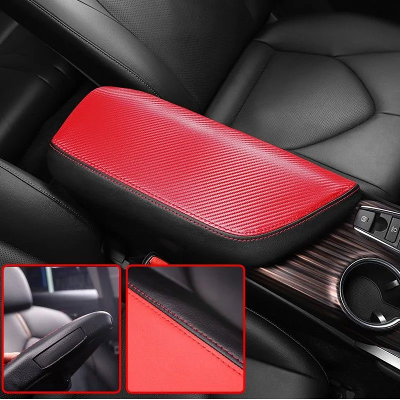 1 кожаный чехол красного цвета с подлокотником для Toyota Camry, защитная подушка для хранения, аксессуары для салона автомобиля