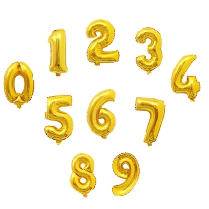 Воздушные шары из фольги 1 шт. 16 дюймов 0-9 Золотое серебряное число цифры баллоны с