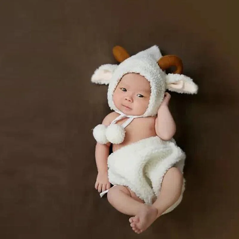 Newborn photo props new born sheep outfit baby photography prop pom hat toddler picture studio shoot fotografia accessories | Детская