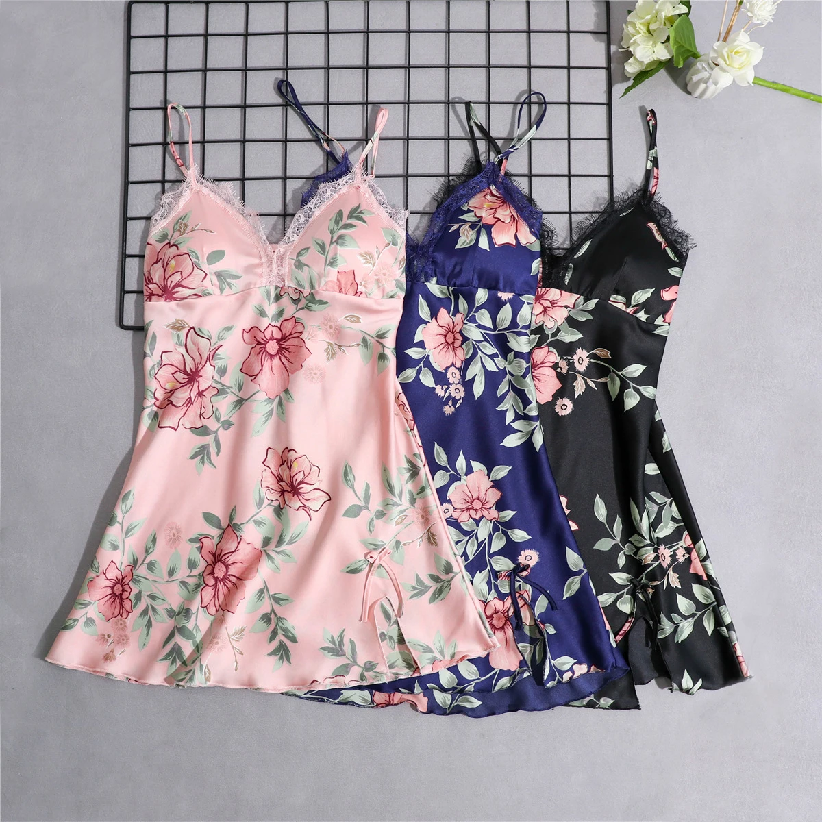 Ночная рубашка шелковистая с ремнем|Ночные сорочки и пижамы| |