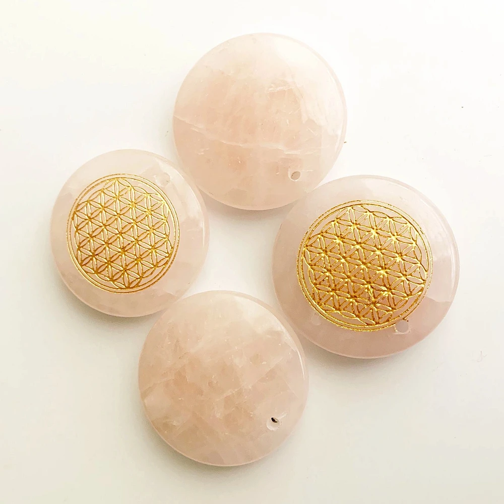 Rose Quartz Натуральный Камень Резные Подвески кулон цветок жизни для Diy ожерелье ювелирные изделия священные геометрические Подвески Прямая поставка 1 шт - Окраска металла: Rose Quartz