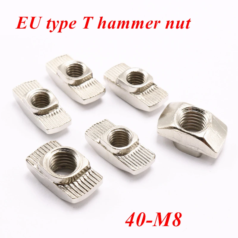 

100pcs 40-m8 t slot nut M8 sliding t hammer head fasten connector nut for 4040 EU type standard Aluminum profile Extrusion