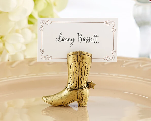 Gold Resin Cowboy Boot Place Card Holder Paper Place Table Card Seat New Arrival Wedding Favor Seat Card 12pcs