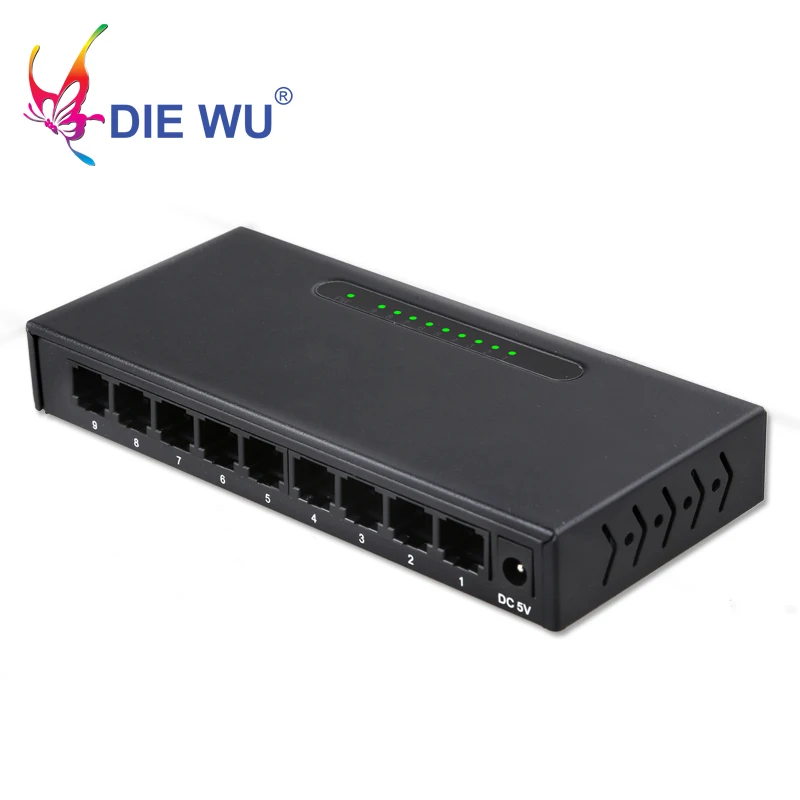 DIEWU сетевой коммутатор 9 портов RJ45 10/100 Мбит/с коммутатор для высокоскоростной сети Ethernet с 1 м буфера полный дуплекс и полудуплекс