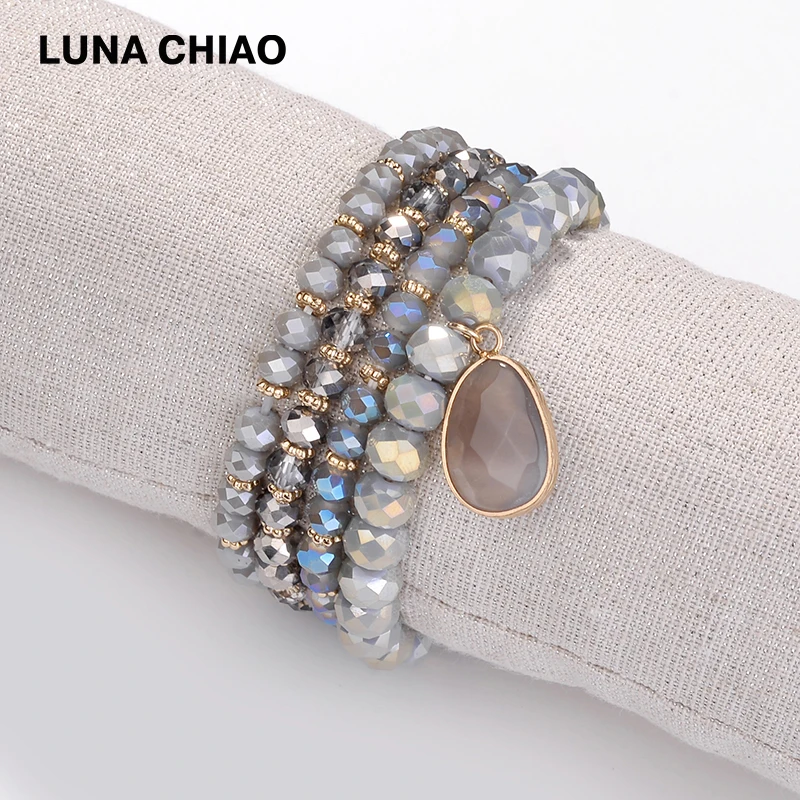 LUNA CHIAO, женский модный браслет с подвеской из натурального камня, Набор браслетов с кристаллами и бусинами