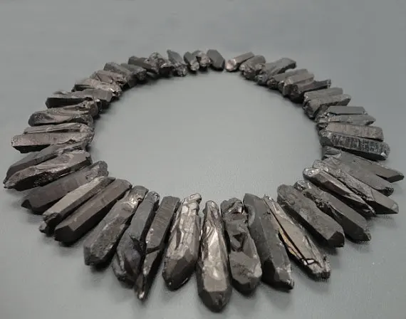 34 шт/прядь натуральные Кристаллы Длинные точки бусины пистолет черный