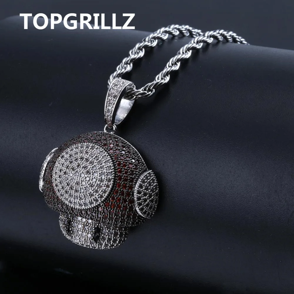 TOPGRILLZ хип хоп Блестящий разноцветный гриб ожерелье с подвеской для мужчин женщин золото серебро Цвет кубический циркониевый ювелирные украшения на нитке цепочке
