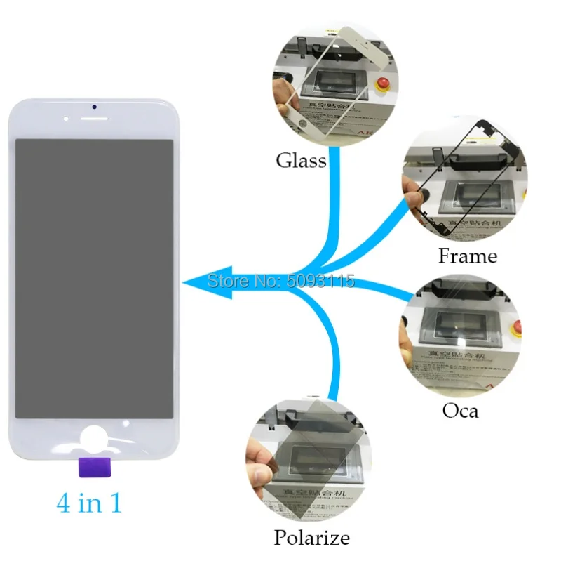 10 шт. 4in1 холодное прессование переднее внешнее стекло LCD + рамкой OCA поляризатор