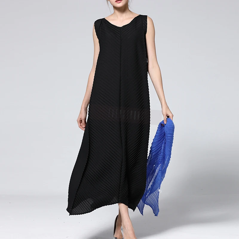 Changpleat 2019 новые летние одноцветное Для женщин длинные платья Miyak плиссированные