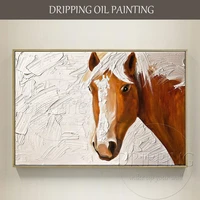 top artist hand painted high quality brown horse oil painting on canvas palette knife horse head oil painting for living room