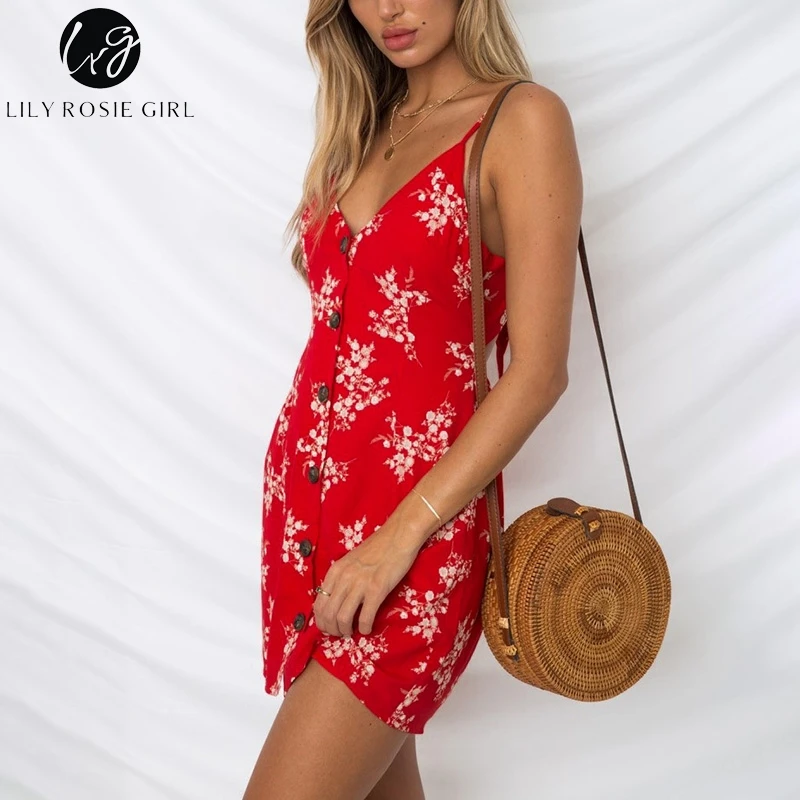 Lily Rosie/летнее платье с цветочным принтом и бантом для девочек 2019 красное пляжное