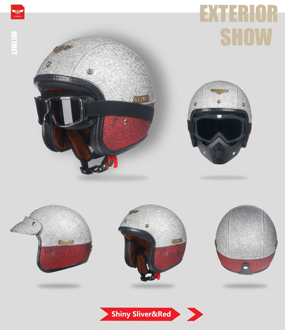 LDMET moto rcycle Ретро шлем винтажный кожаный PU каск реактивный шлем с открытым лицом cascos para moto pilot Кафе racer cruise
