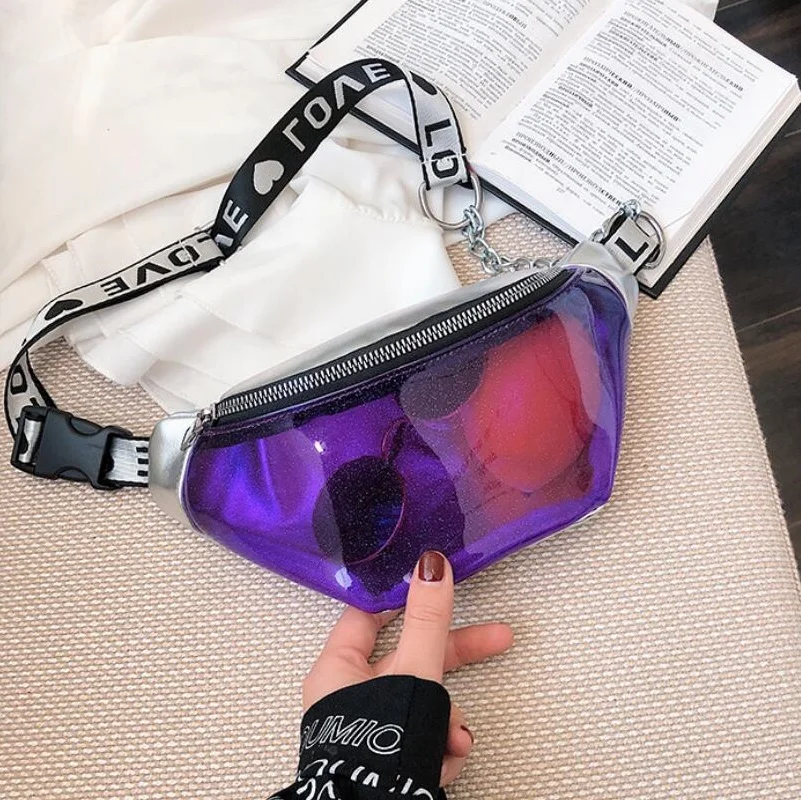 Летние прозрачные поясные сумки для женщин 2019 на цепочке женские маленькие